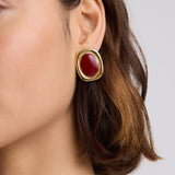Bold Oval Statement Earrings Red